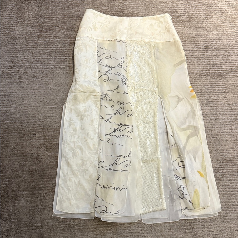 Chic Zara White and Cream patchwork Midi Skirt
